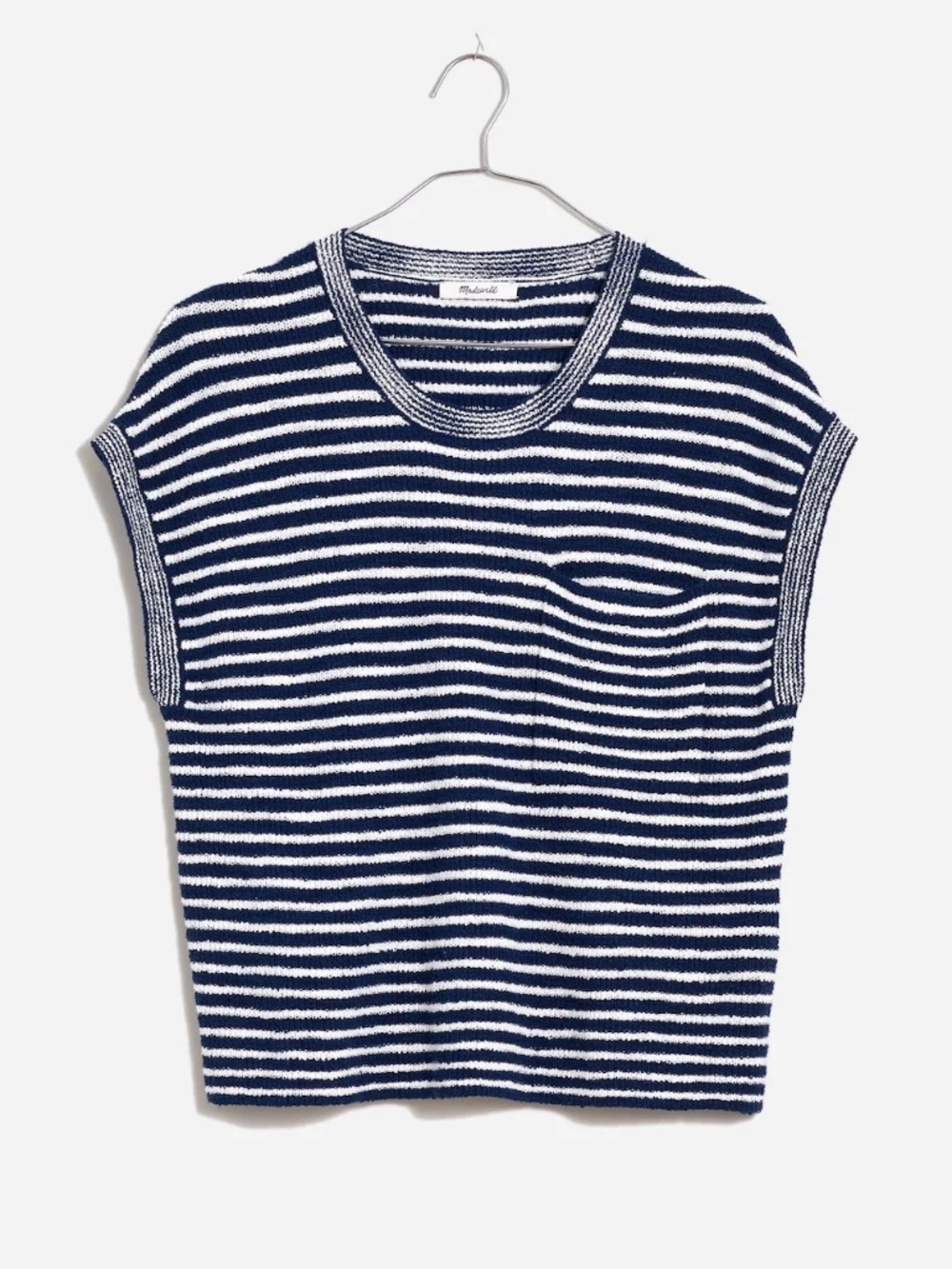 Madewell Ribbed Pocket Sweater Tee Navy White | Womens Large | Stripe Knit Top